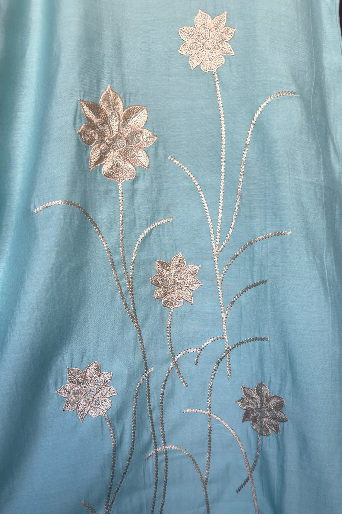 Light Blue Roman Silk Suit with Embroidery and Banarasi Dupatta