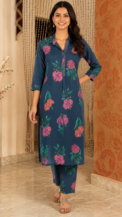 Floral Printed Blue Co-Ord Set
