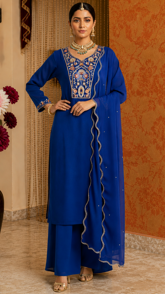 Russian Blue Heavy Zardozi Work Suit