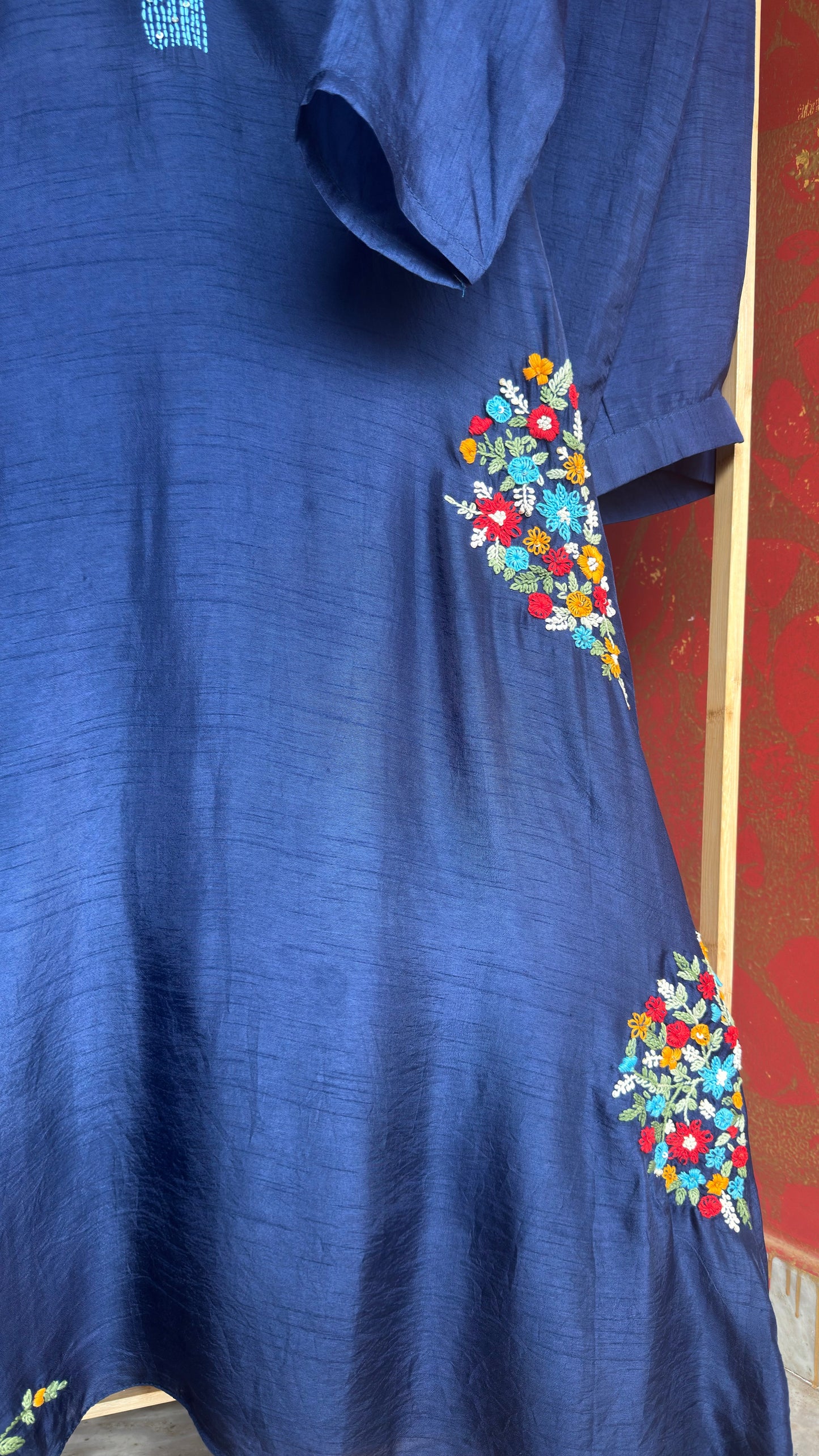 Navy Blue Heavy Kantha Work Kurta Suit Set