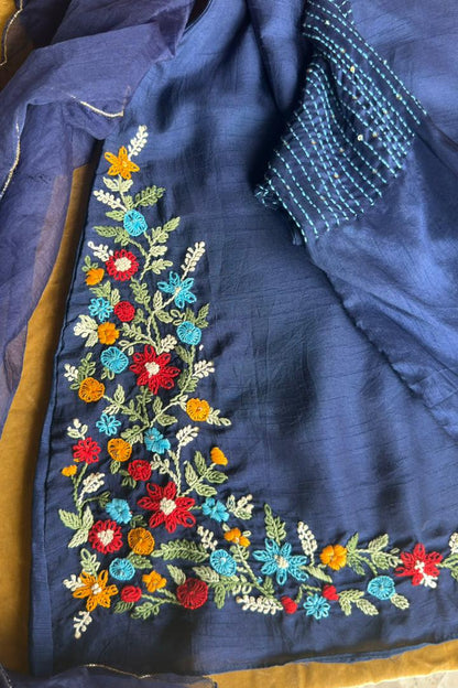 Navy Blue Heavy Kantha Work Kurta Suit Set