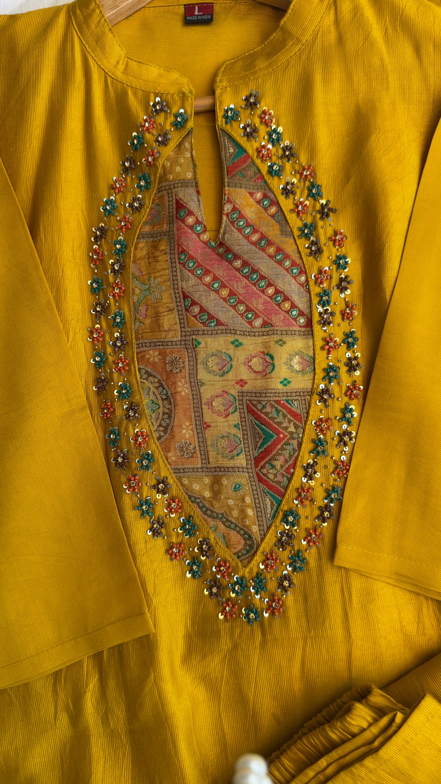 Patch Work and Hand Work Kurta Set (Yellow)
