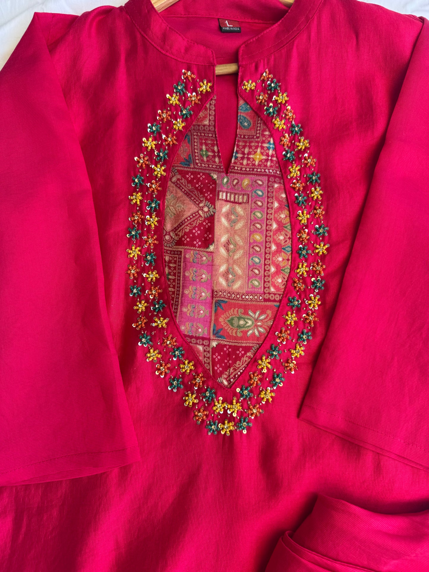 Patch Work and Hand Work Kurta Set (Pink)