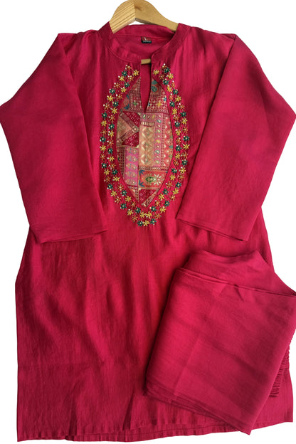 Patch Work and Hand Work Kurta Set (Pink)