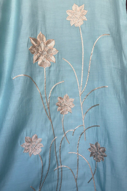 Light Blue Roman Silk Suit with Embroidery and Banarasi Dupatta