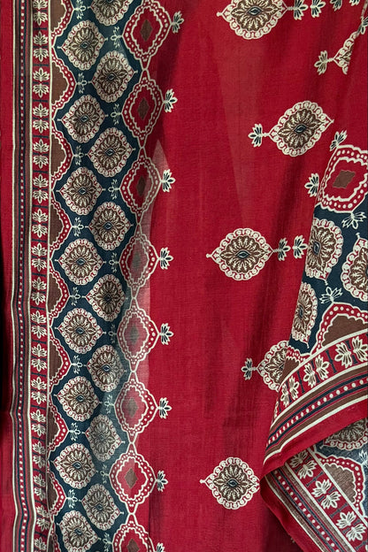 Maroon Muslin Digital Print Suit with Embroidery