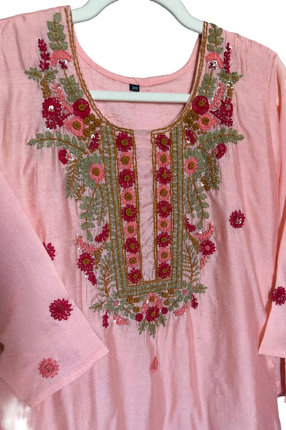 Pink Mul Chanderi Suit with Kantha Work