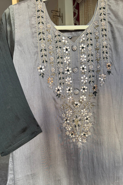 Black Gray Dola Silk Suit with Gota Patti Work and Banarasi Dupatta