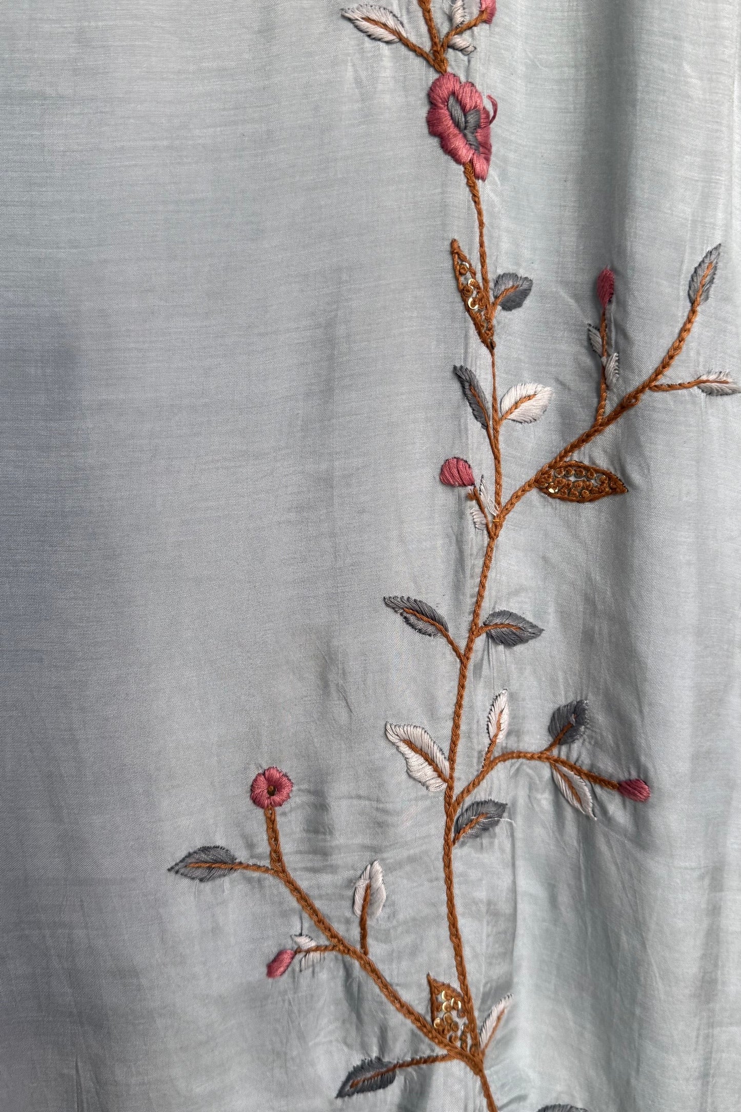 Grey Mul Chanderi Suit with Embroidery Work