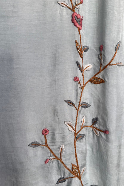 Grey Mul Chanderi Suit with Embroidery Work