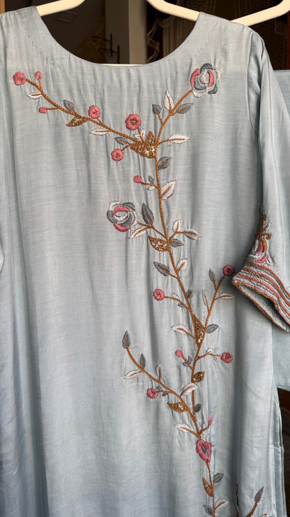 Grey Mul Chanderi Suit with Embroidery Work