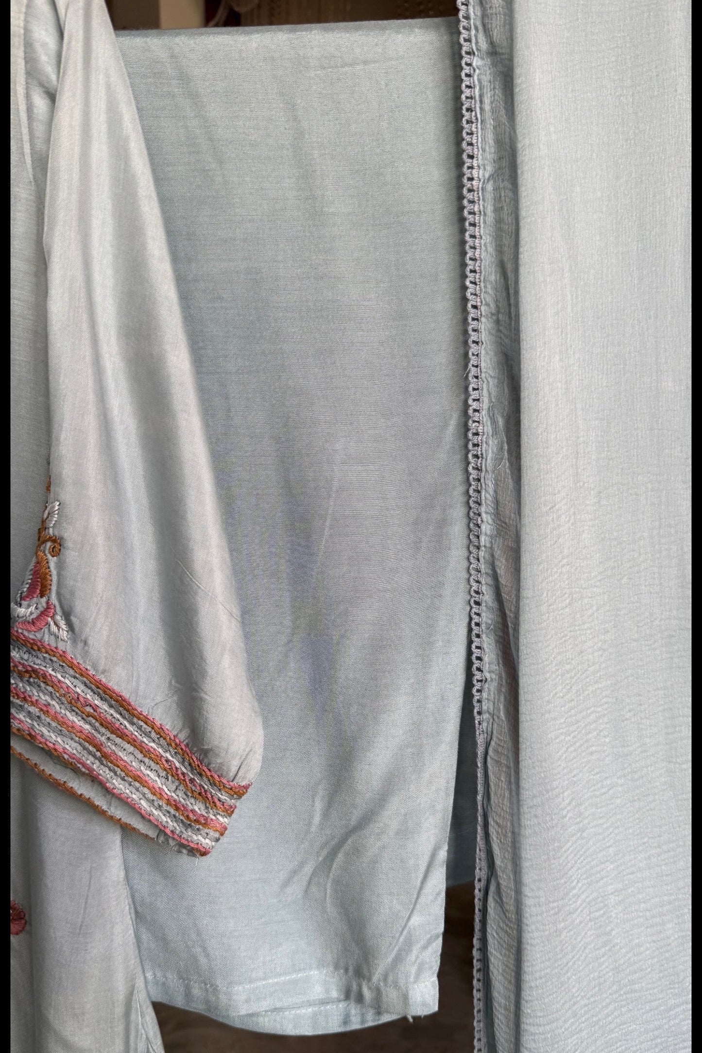 Grey Mul Chanderi Suit with Embroidery Work