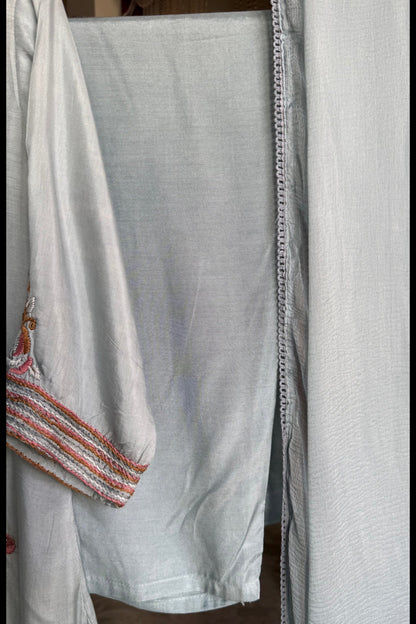 Grey Mul Chanderi Suit with Embroidery Work