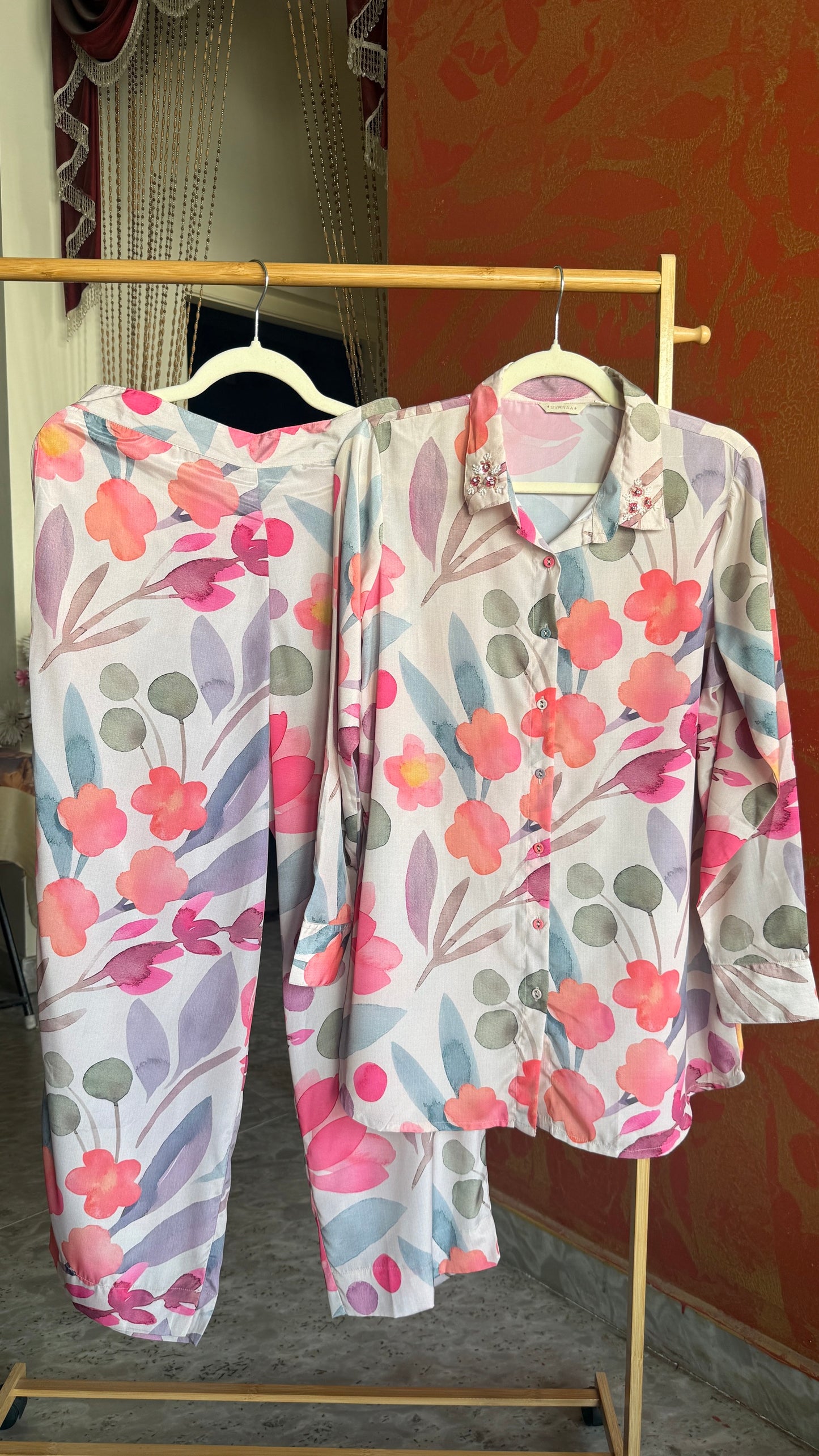 Floral Printed and Hand Work Co-Ord Set (Cream)