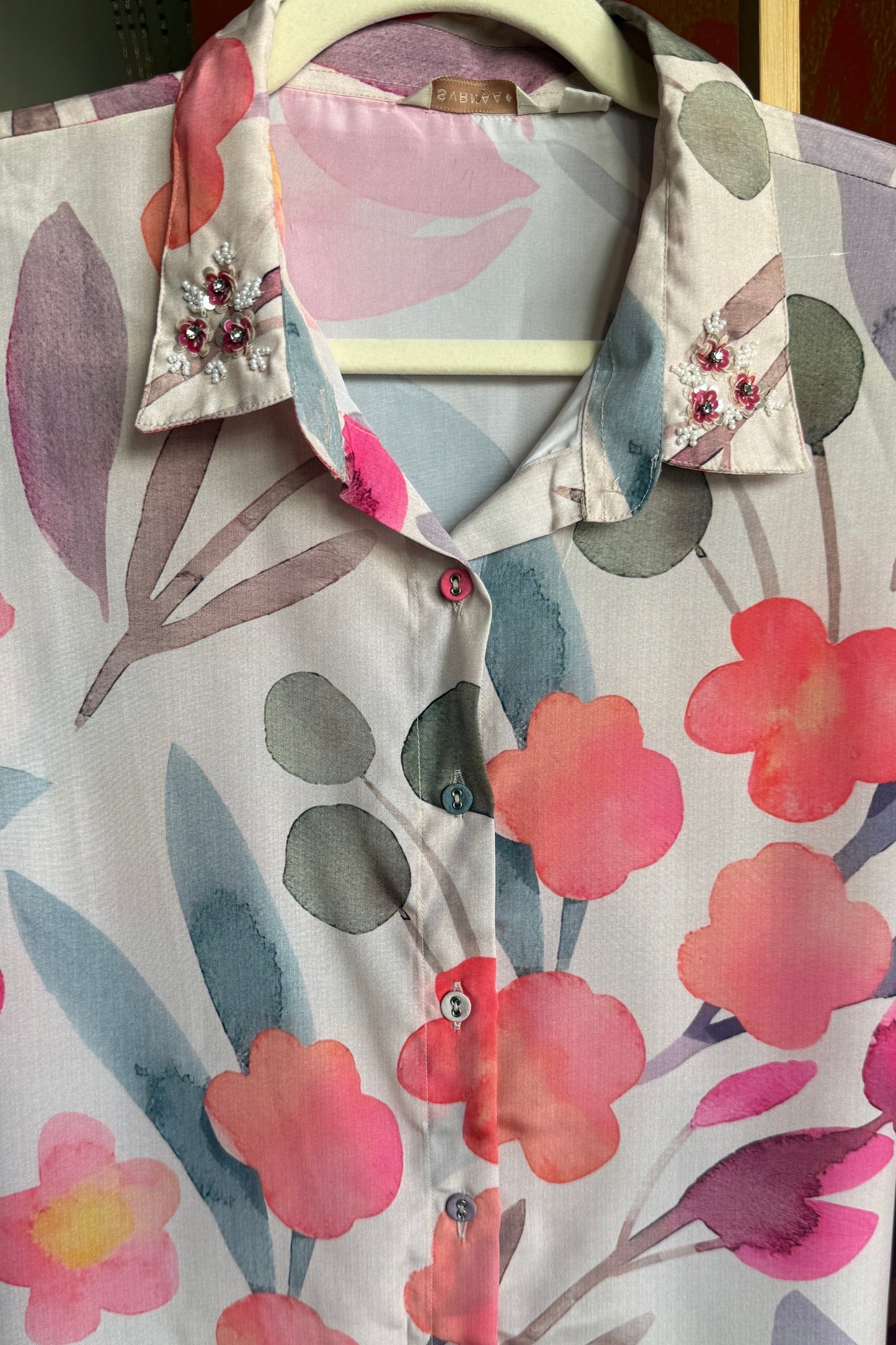 Floral Printed and Hand Work Co-Ord Set (Cream)