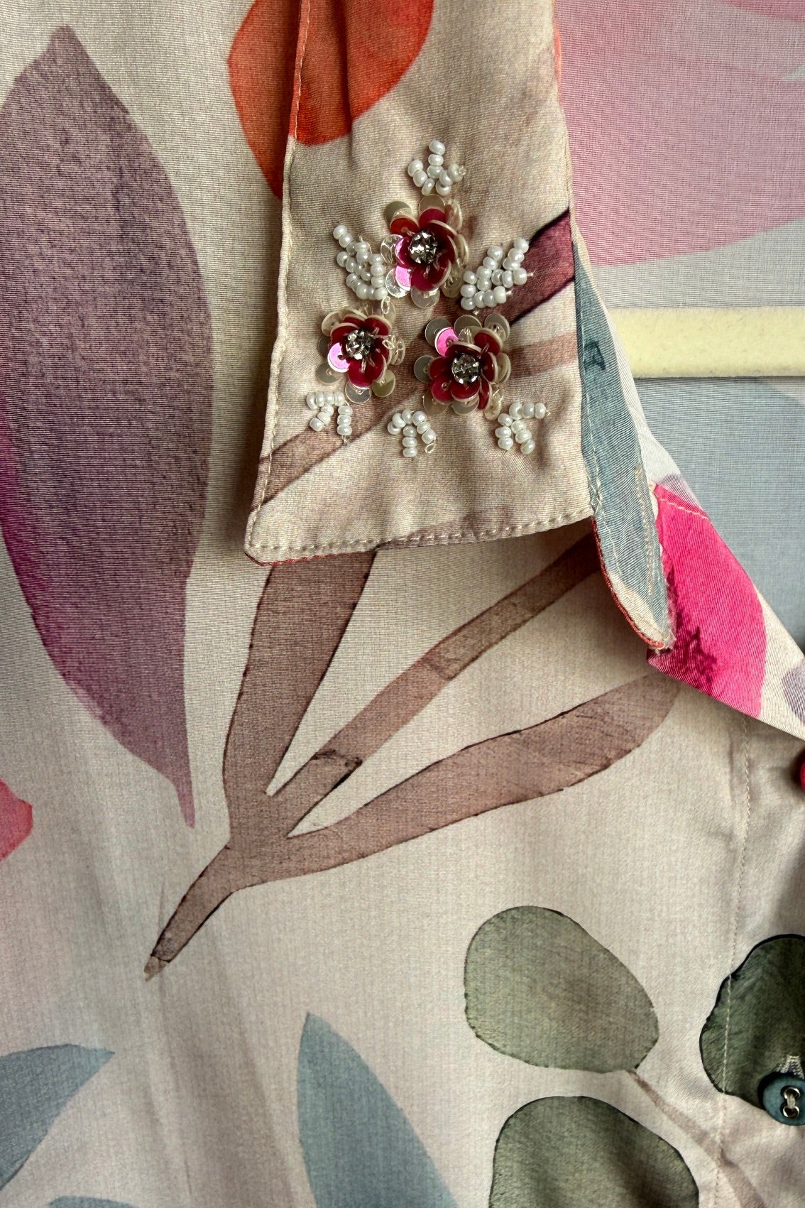 Floral Printed and Hand Work Co-Ord Set (Cream)
