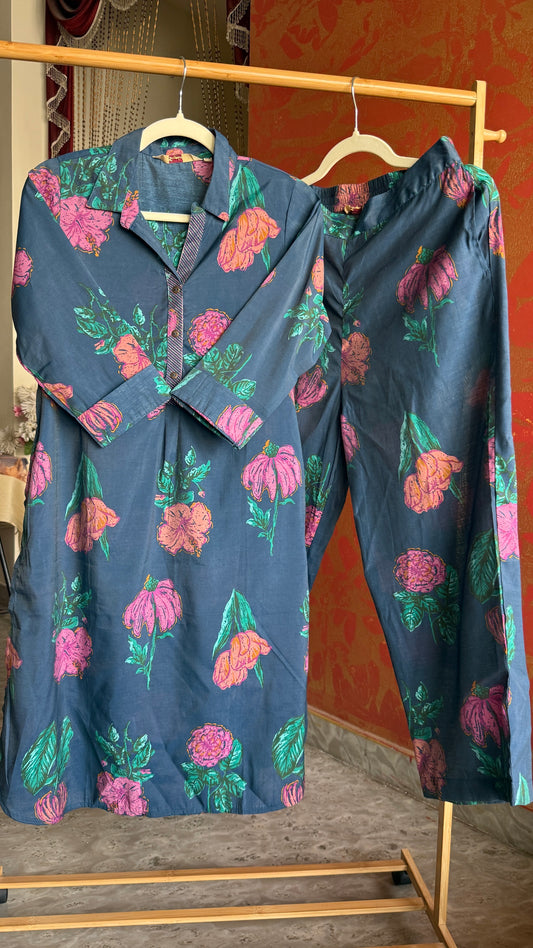 Floral Printed Blue Co-Ord Set