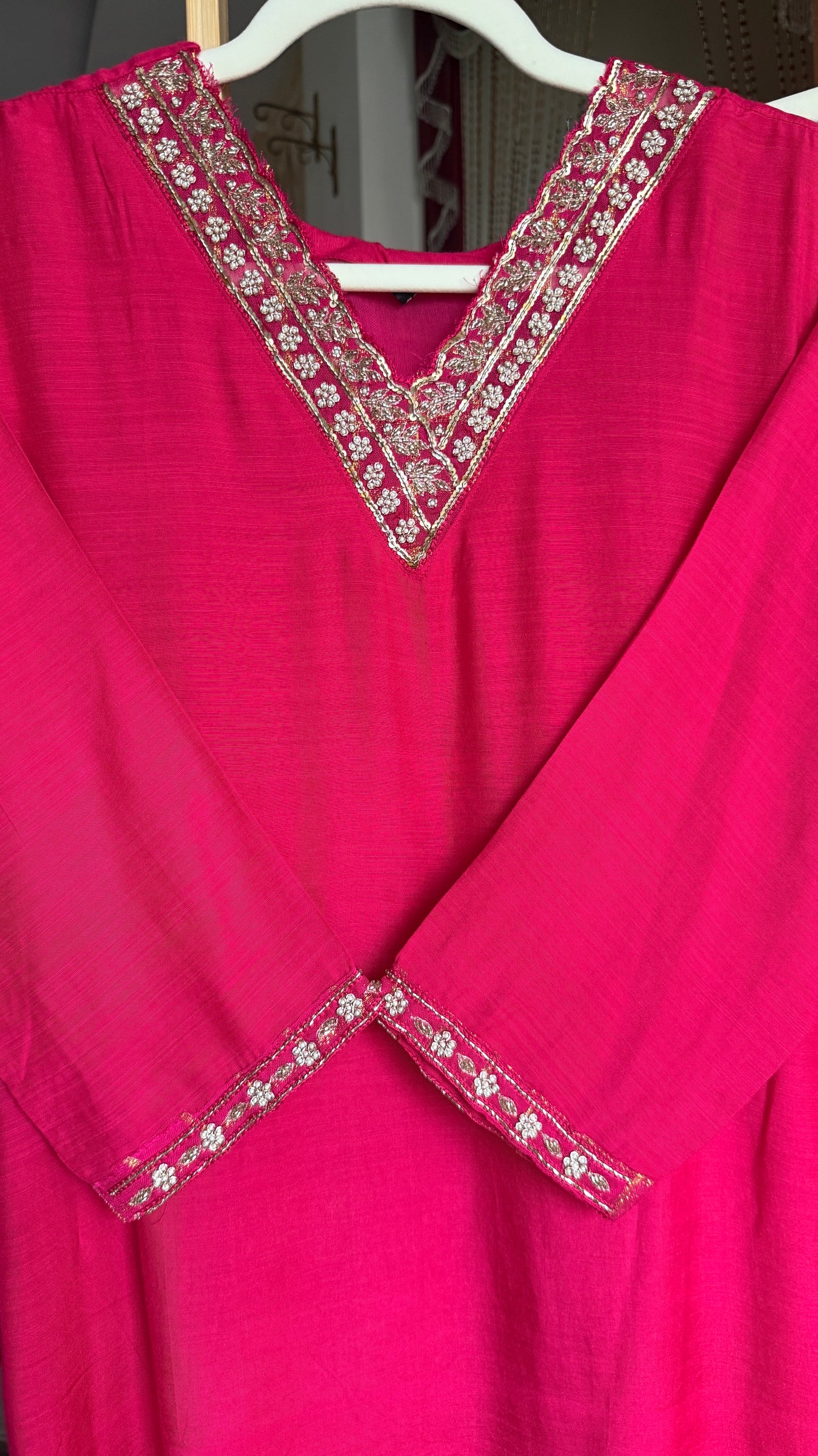 Pink Mul Cotton Kurta Set with Handwork and Banaras Dupatta