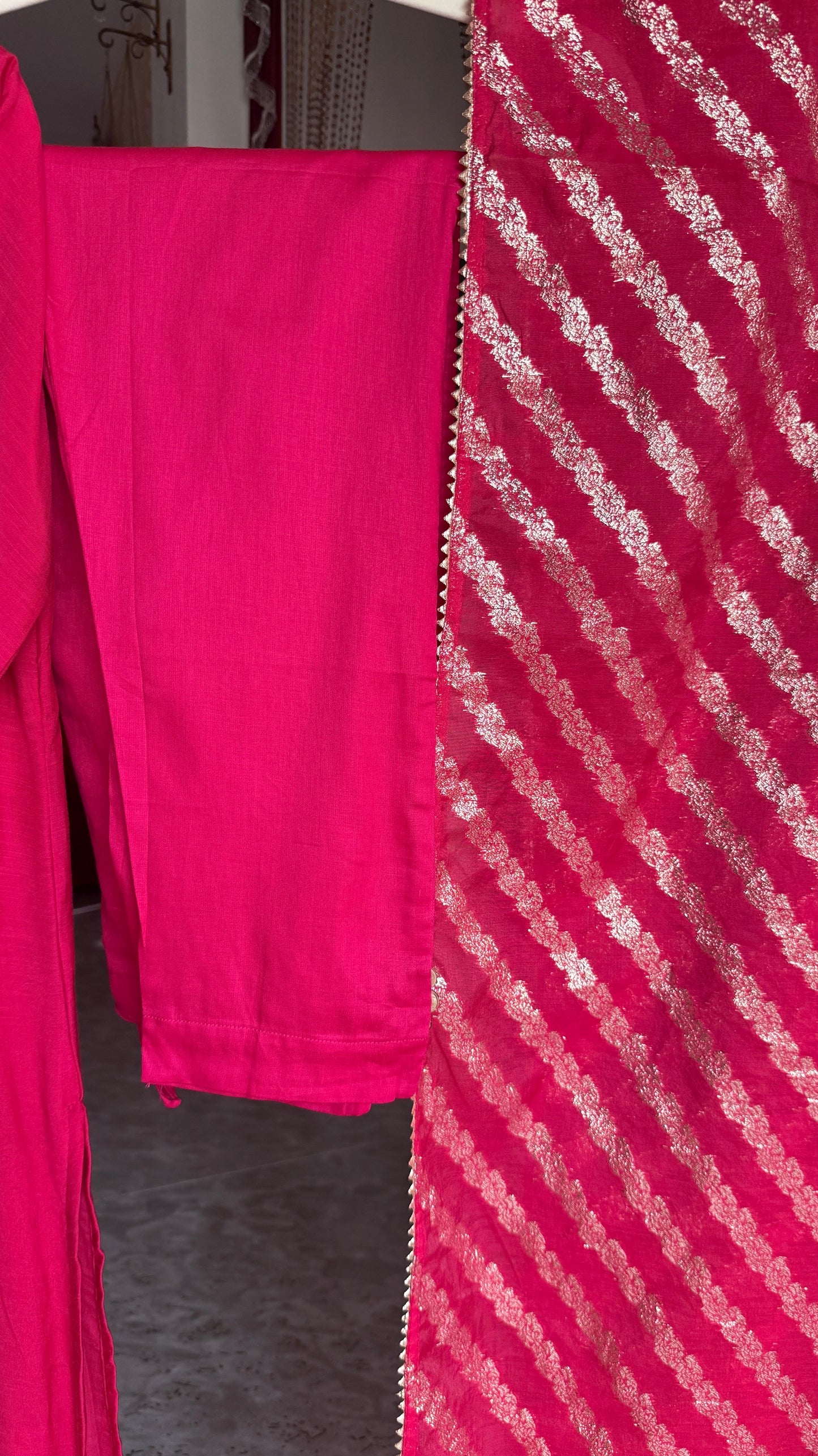 Pink Mul Cotton Kurta Set with Handwork and Banaras Dupatta