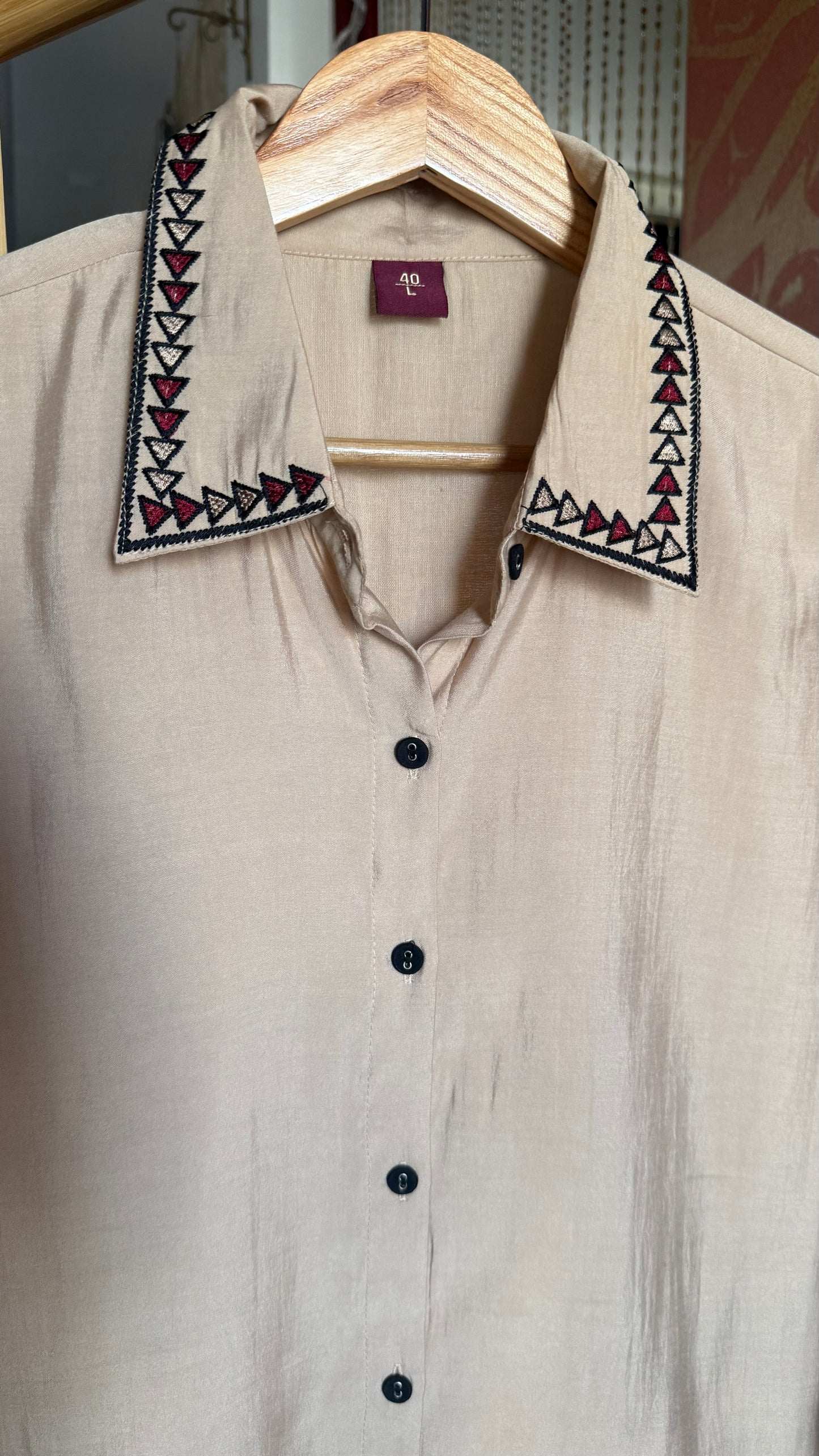 Cream and Maroon Muslin Embroidered Co-Ord Set