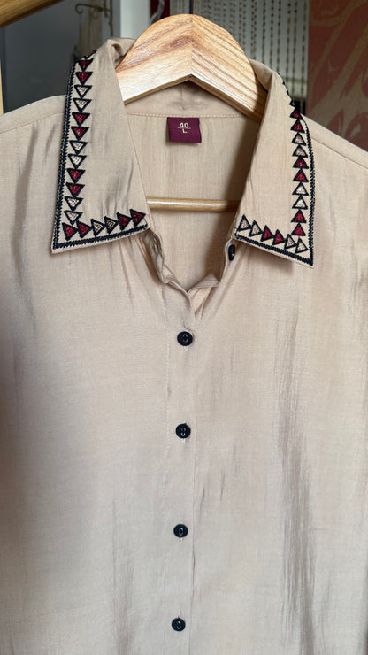 Cream and Maroon Muslin Embroidered Co-Ord Set